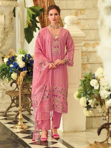 Varanga Women Floral Motif Thread Embroidered & Orangza Lace Detailed Kurta With Trouser & Dupatta